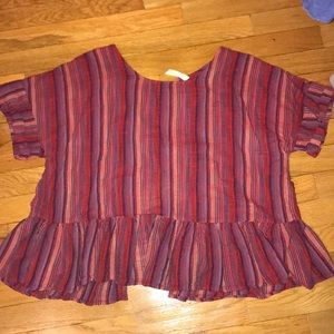 Striped short sleeve blouse with tie up back